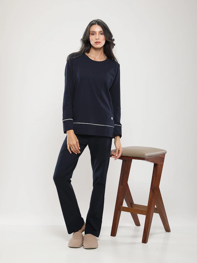 PYJAMA COTON À LISERÉS CONTRASTANTS