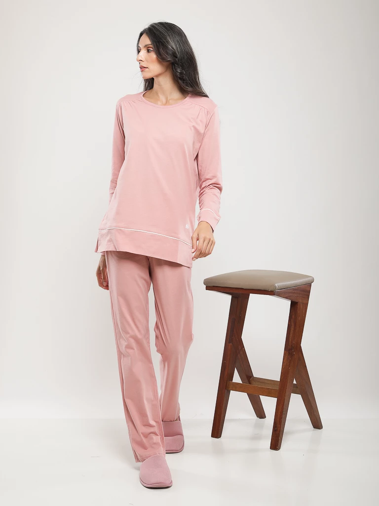 PYJAMA COTON À LISERÉS CONTRASTANTS