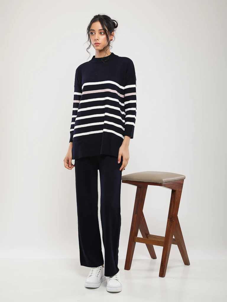 ENSEMBLE À RAYURES EN MAILLE