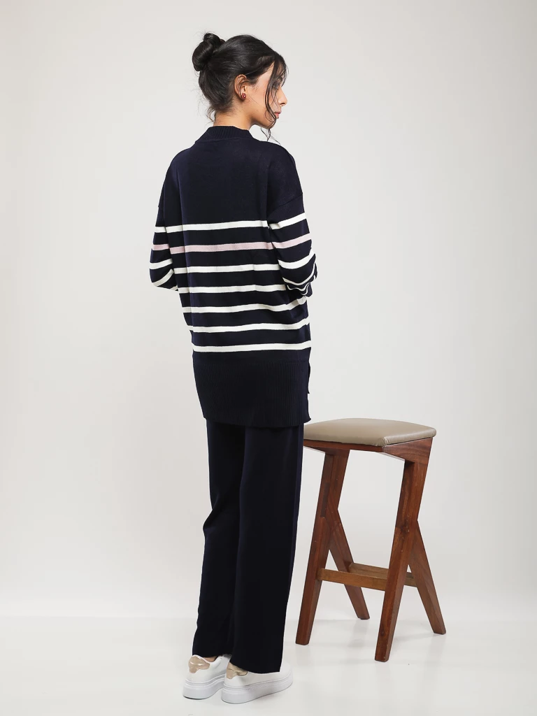 ENSEMBLE À RAYURES EN MAILLE