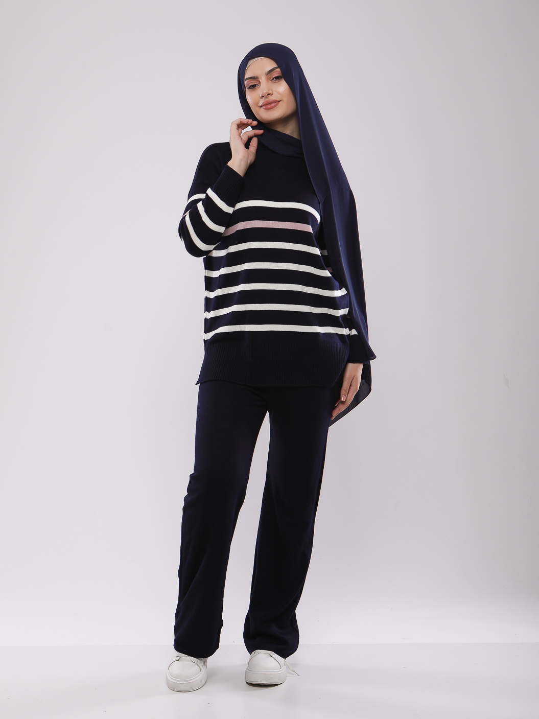 ENSEMBLE À RAYURES EN MAILLE