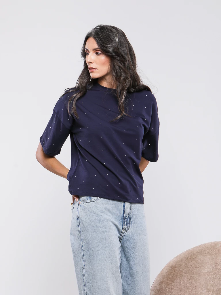 T-SHIRT A STRASS ET MANCHES COURTES