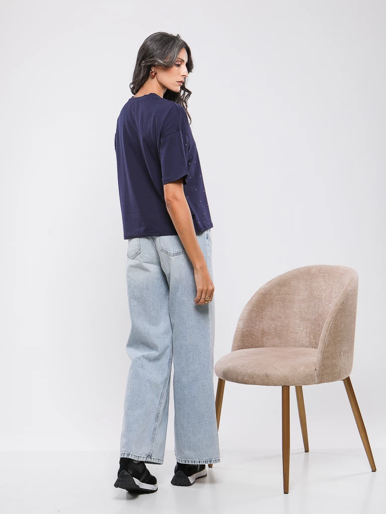 T-SHIRT A STRASS ET MANCHES COURTES