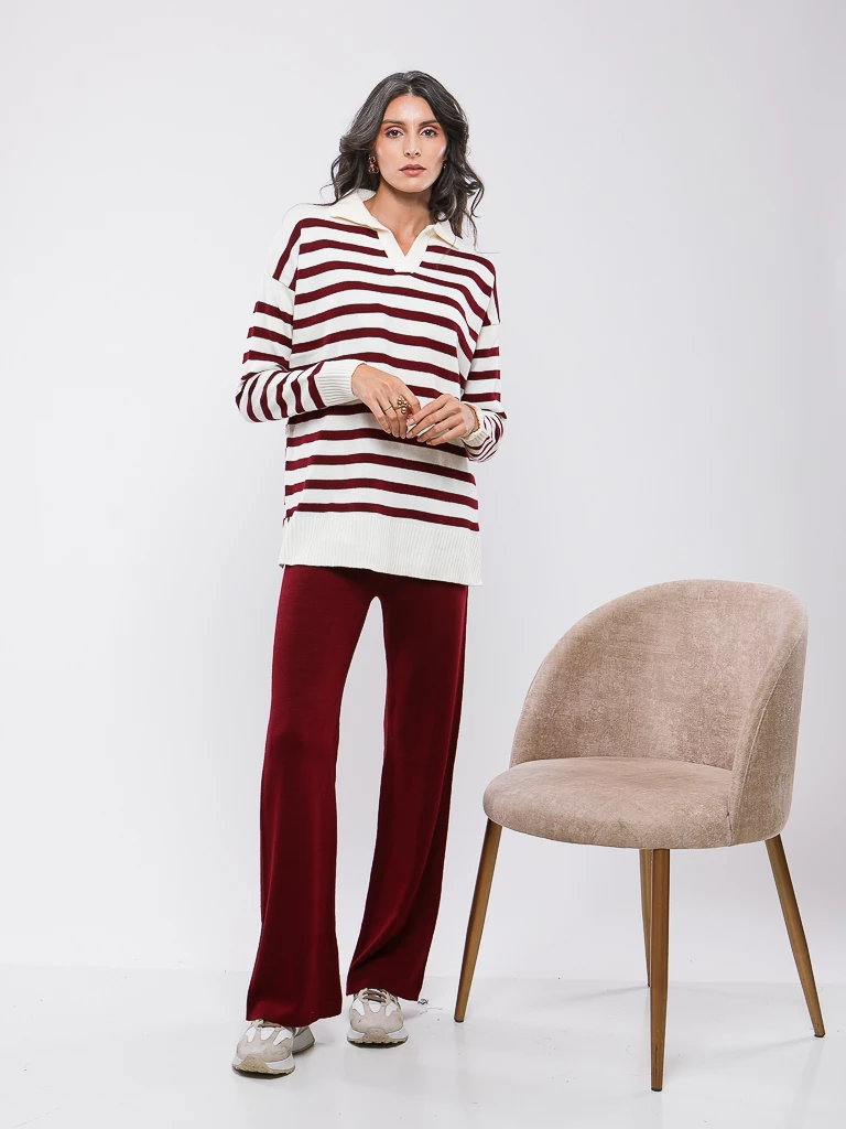 ENSEMBLE À RAYURES EN MAILLE