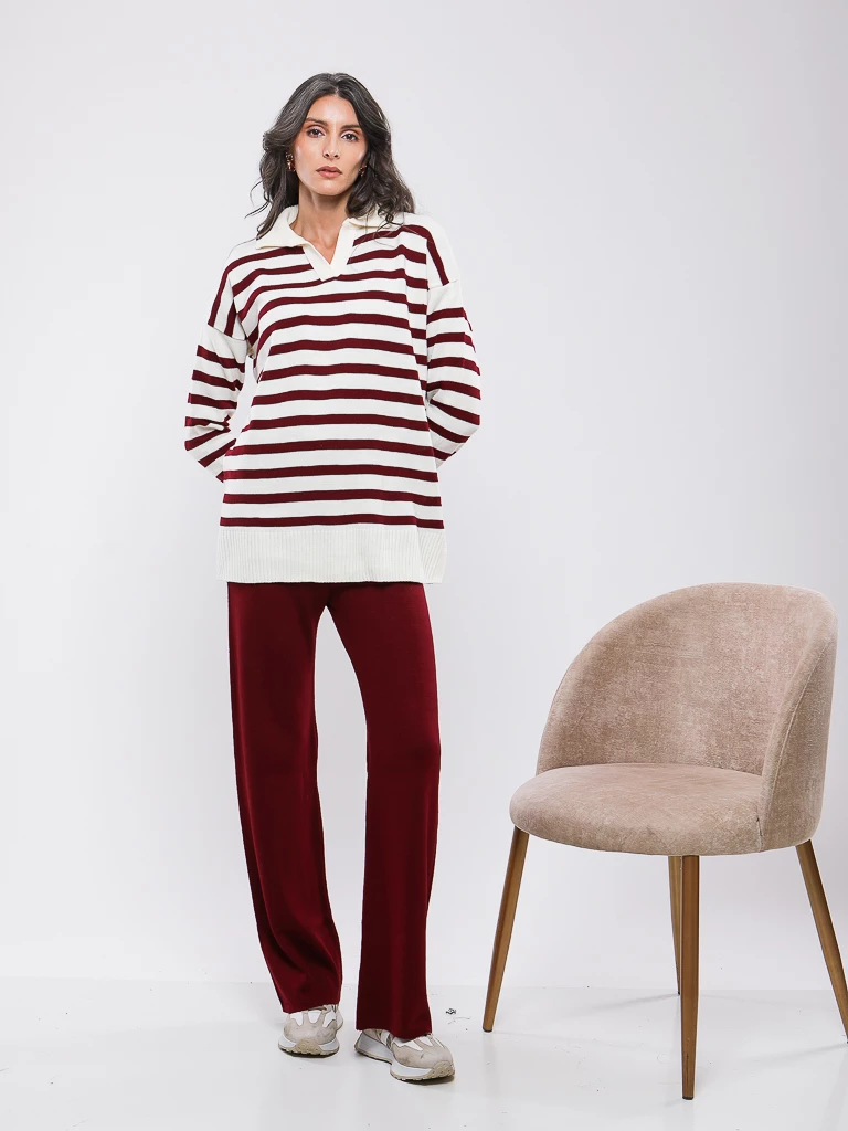 ENSEMBLE À RAYURES EN MAILLE