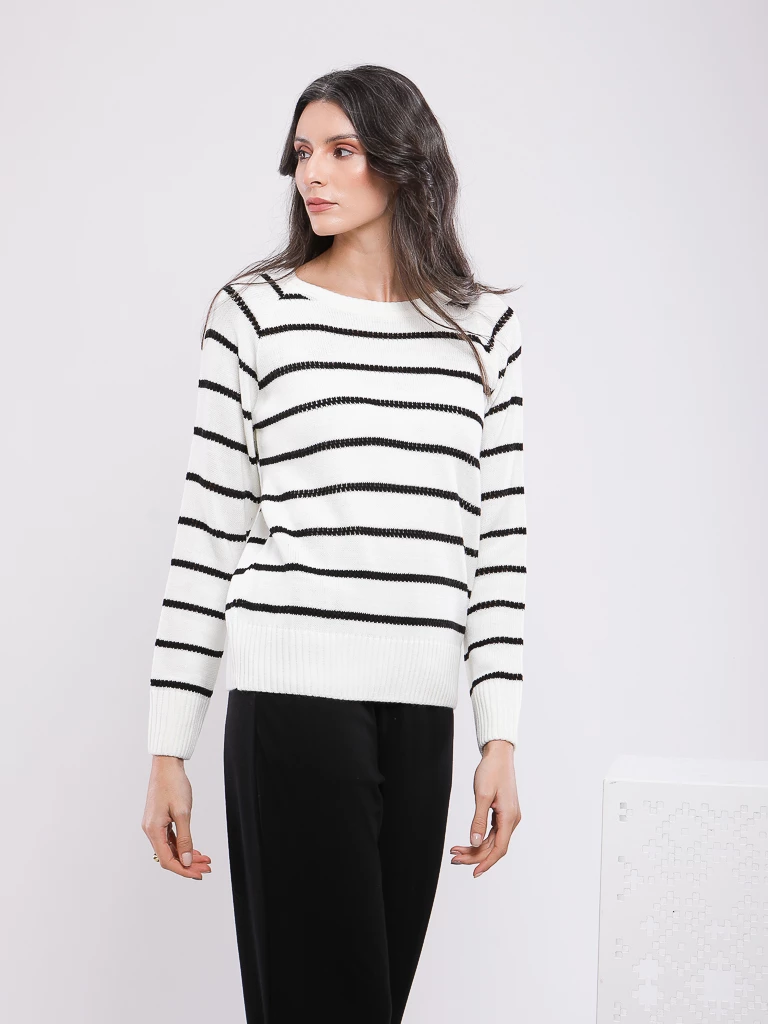PULL EN MAILLE À RAYURES MANCHES LONGUES