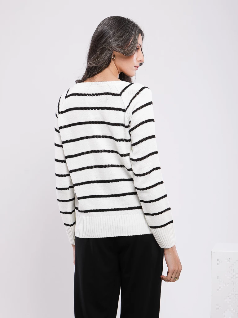 PULL EN MAILLE À RAYURES MANCHES LONGUES