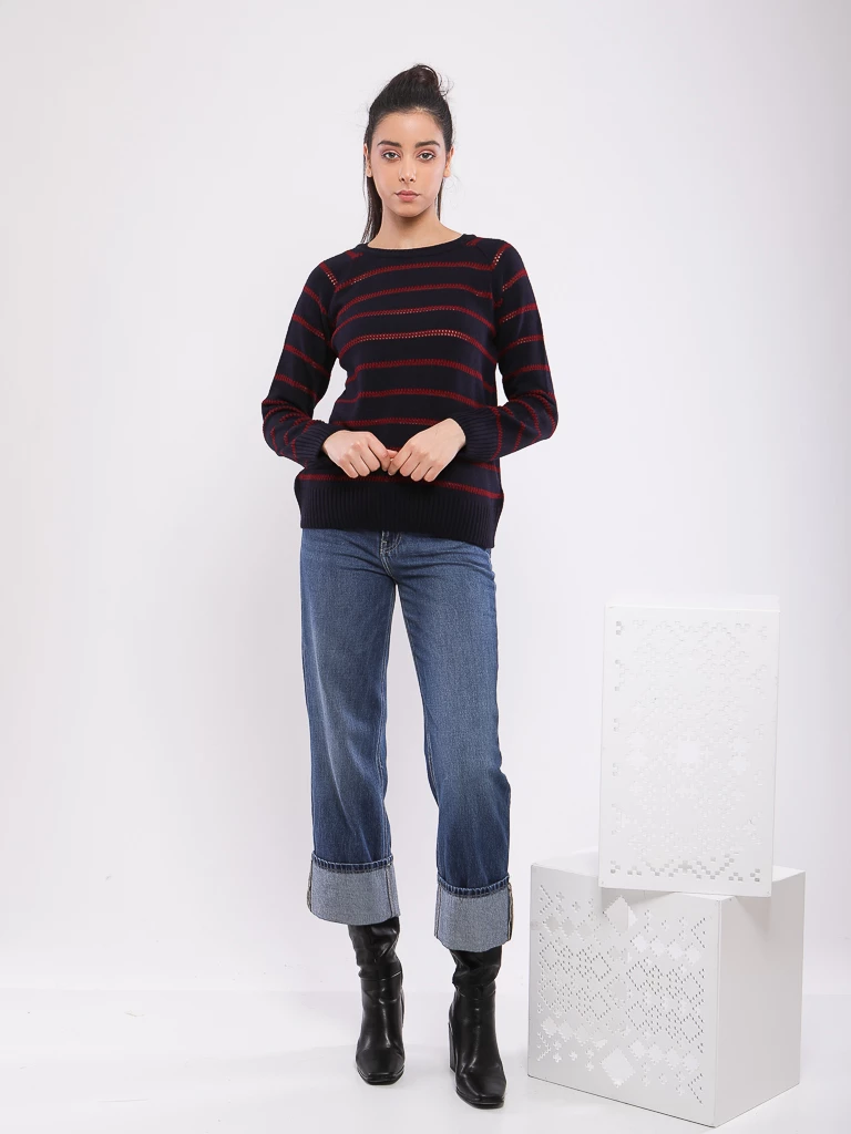 PULL EN MAILLE À RAYURES MANCHES LONGUES