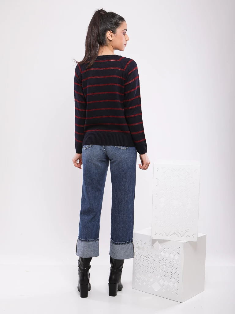 PULL EN MAILLE À RAYURES MANCHES LONGUES