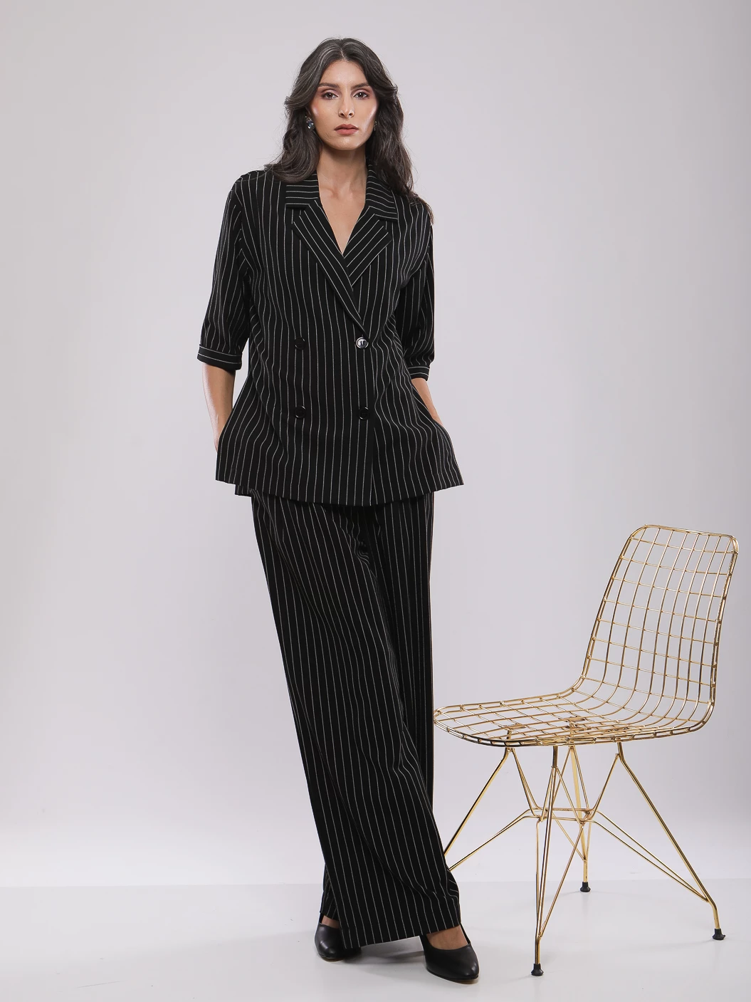 PANTALON LARGE À RAYURES