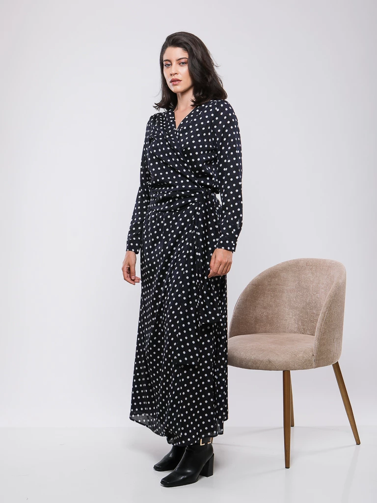 ROBE LONGUE PORTEFEUILLE À POIS