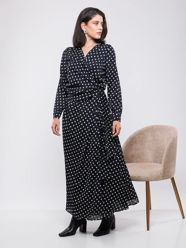 ROBE LONGUE PORTEFEUILLE À POIS