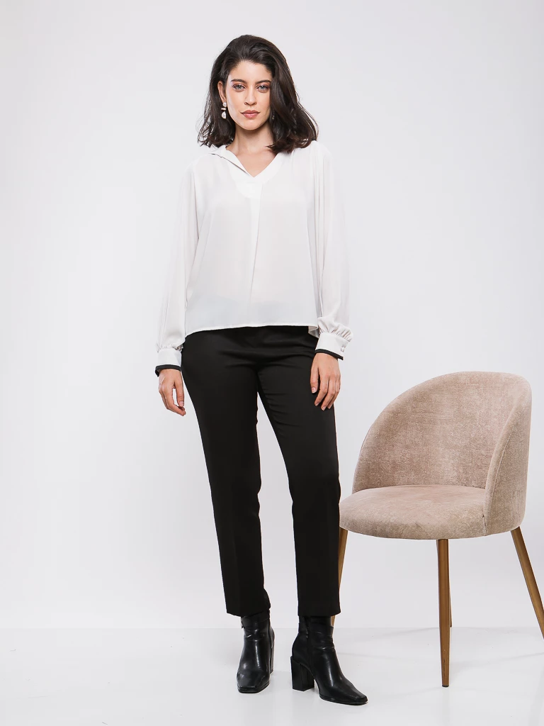 BLOUSE COL CHEMISE MANCHES LONGUES