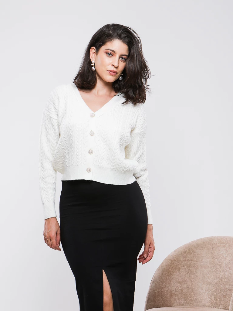 GILET CARDIGAN COURT EN MAILLE