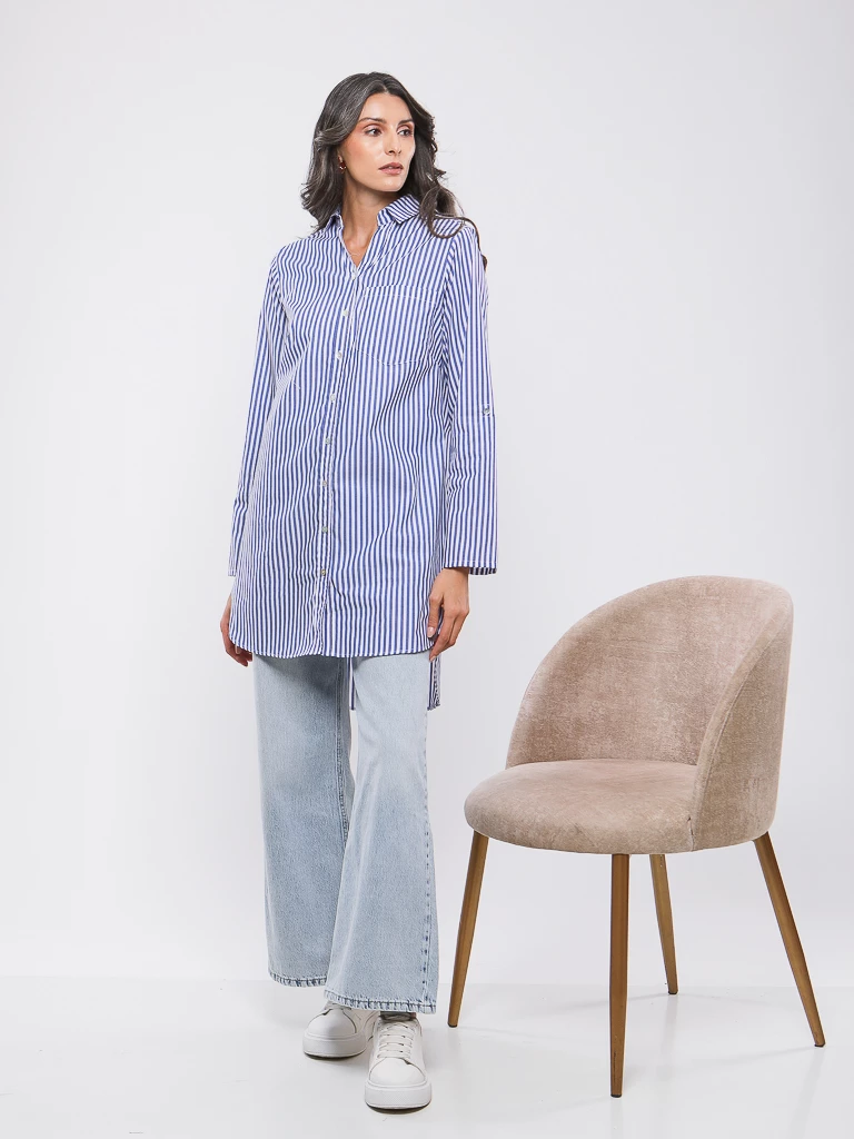 CHEMISE RAYEE A MANCHES RETROUSSABLES