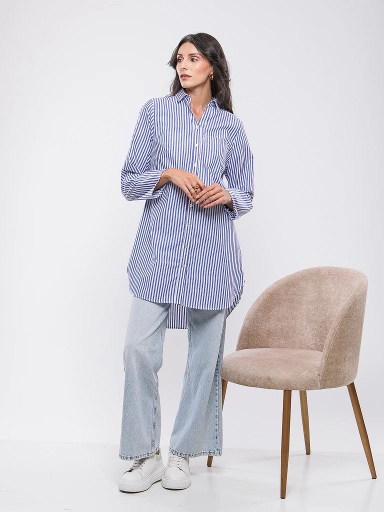 CHEMISE RAYEE A MANCHES RETROUSSABLES