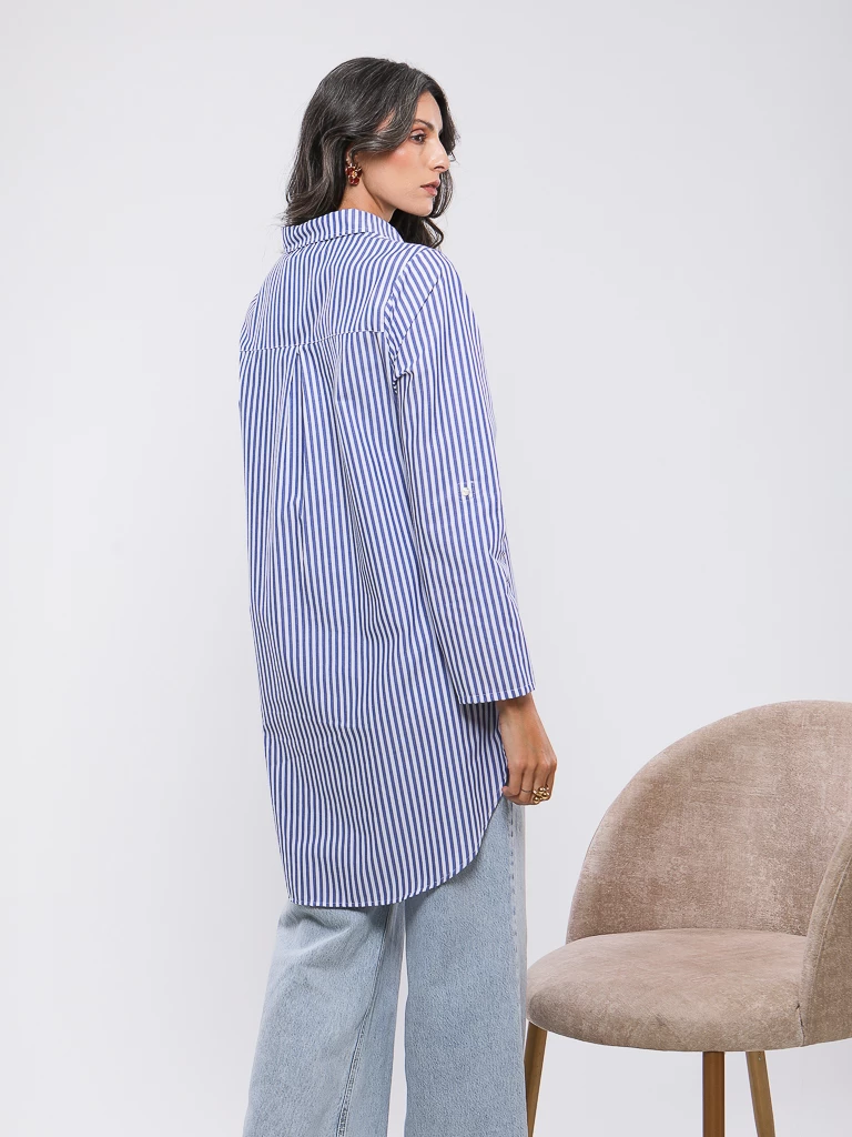 CHEMISE RAYEE A MANCHES RETROUSSABLES