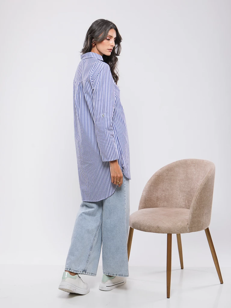CHEMISE RAYEE A MANCHES RETROUSSABLES