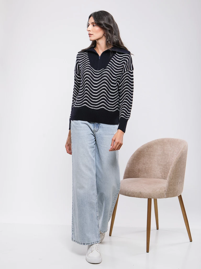 PULL EN MAILLE À RAYURES MANCHES LONGUES