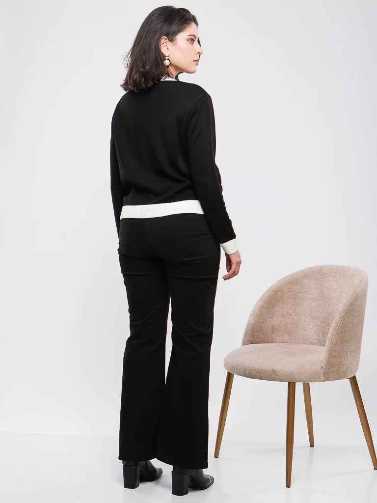 GILET EN MAILLE BICOLORE MANCHES LONGUES