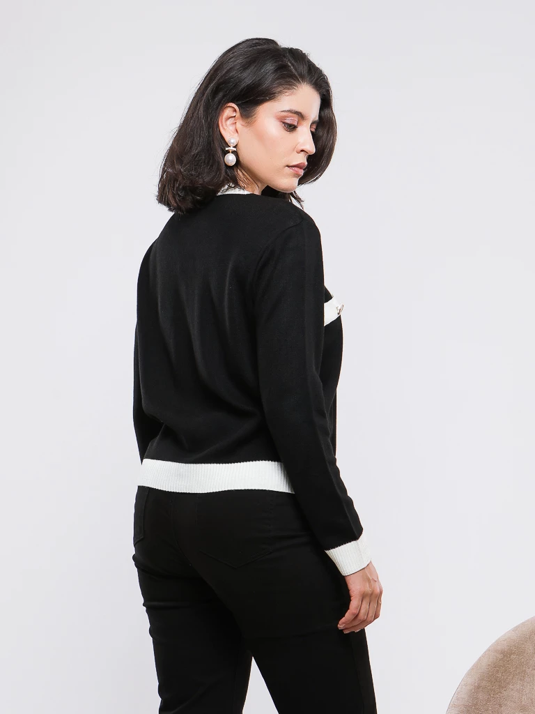 GILET EN MAILLE BICOLORE MANCHES LONGUES