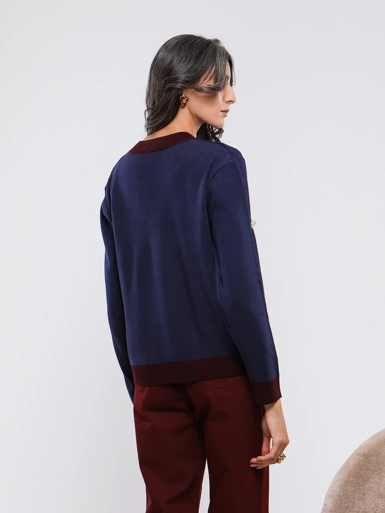 GILET EN MAILLE BICOLORE MANCHES LONGUES