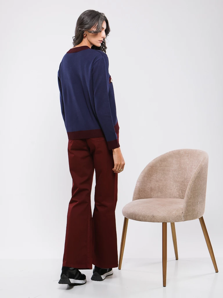 GILET EN MAILLE BICOLORE MANCHES LONGUES