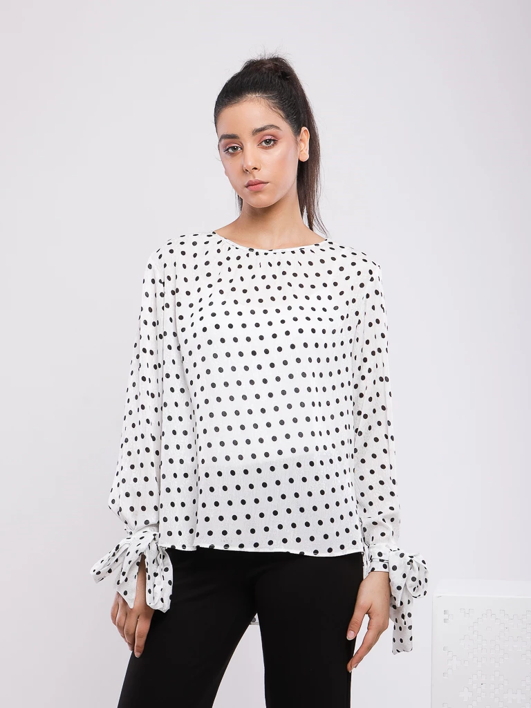 BLOUSE FLUIDE A POIS MANCHES BOUFFANTES