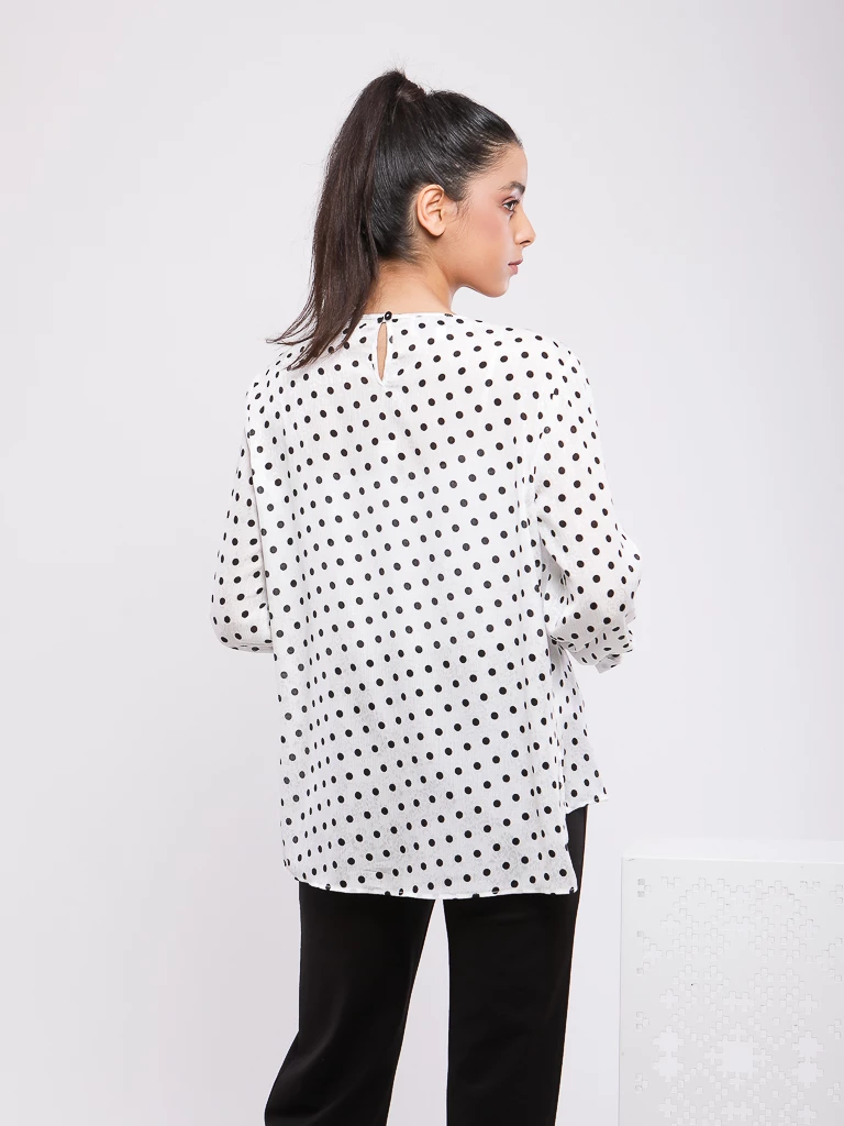BLOUSE FLUIDE A POIS MANCHES BOUFFANTES