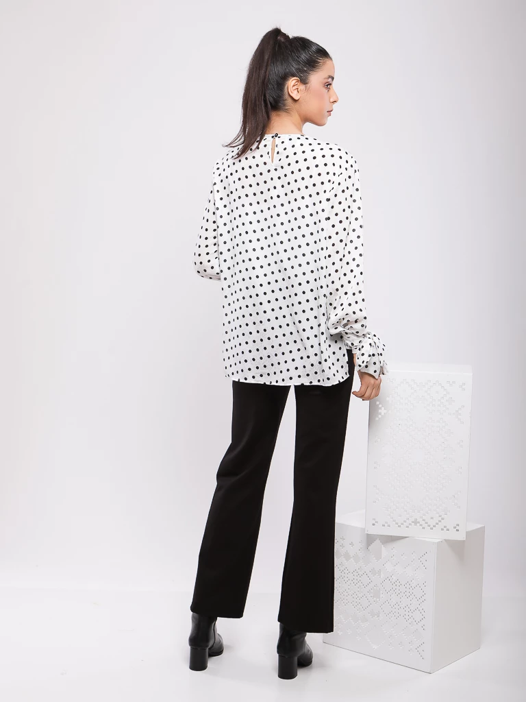 BLOUSE FLUIDE A POIS MANCHES BOUFFANTES