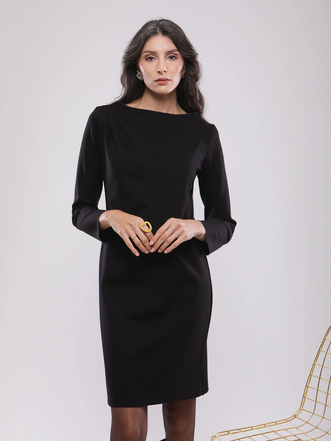 ROBE MIDI DRAPÉE À ENCOLURE BATEAU