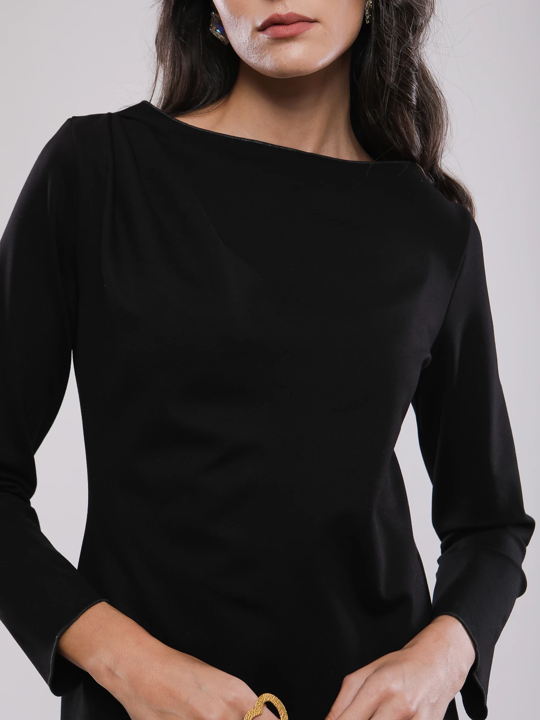 ROBE MIDI DRAPÉE À ENCOLURE BATEAU