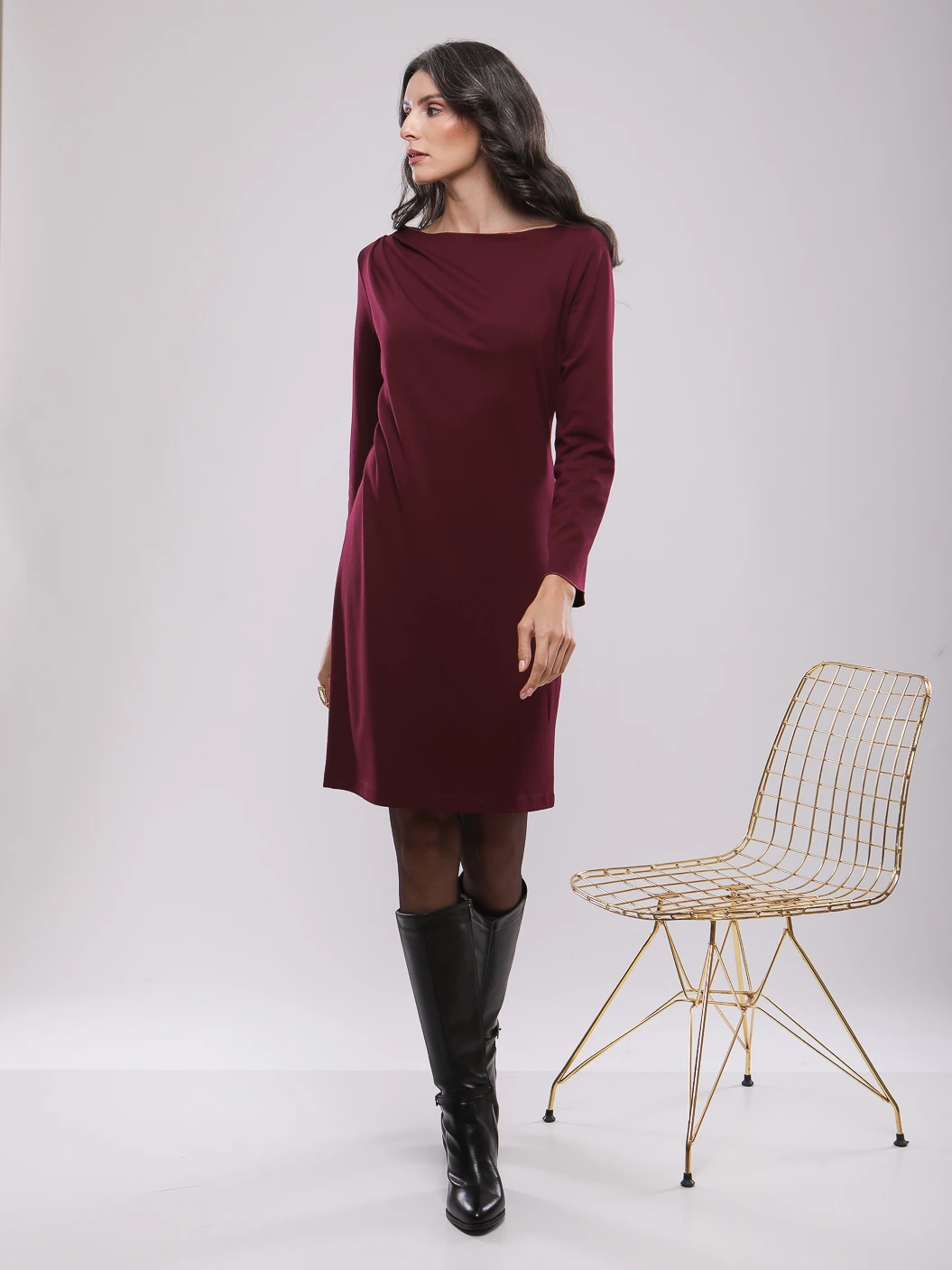 ROBE MIDI DRAPÉE À ENCOLURE BATEAU