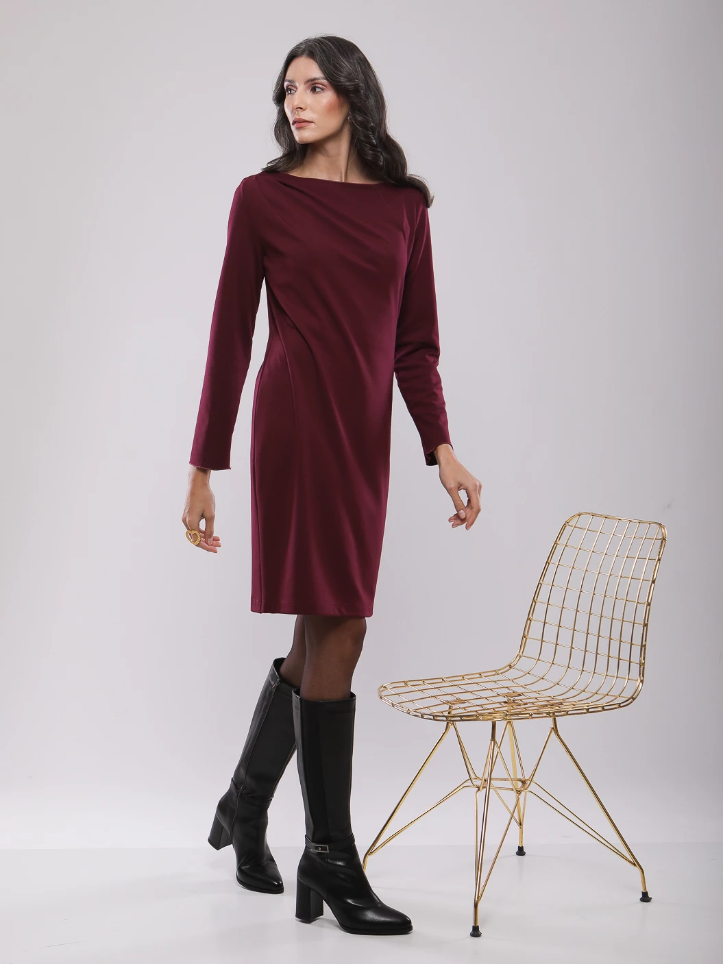 ROBE MIDI DRAPÉE À ENCOLURE BATEAU