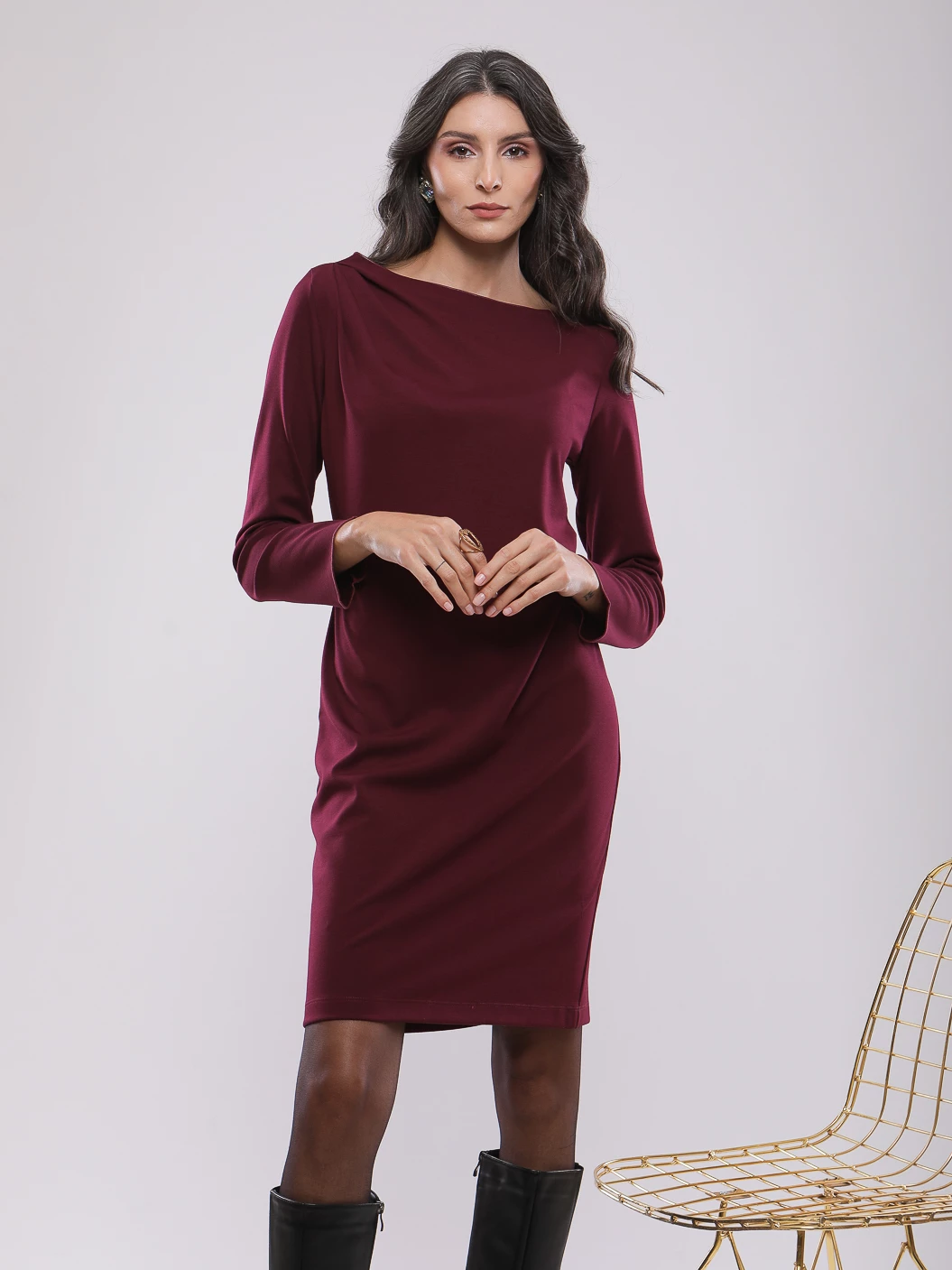 ROBE MIDI DRAPÉE À ENCOLURE BATEAU