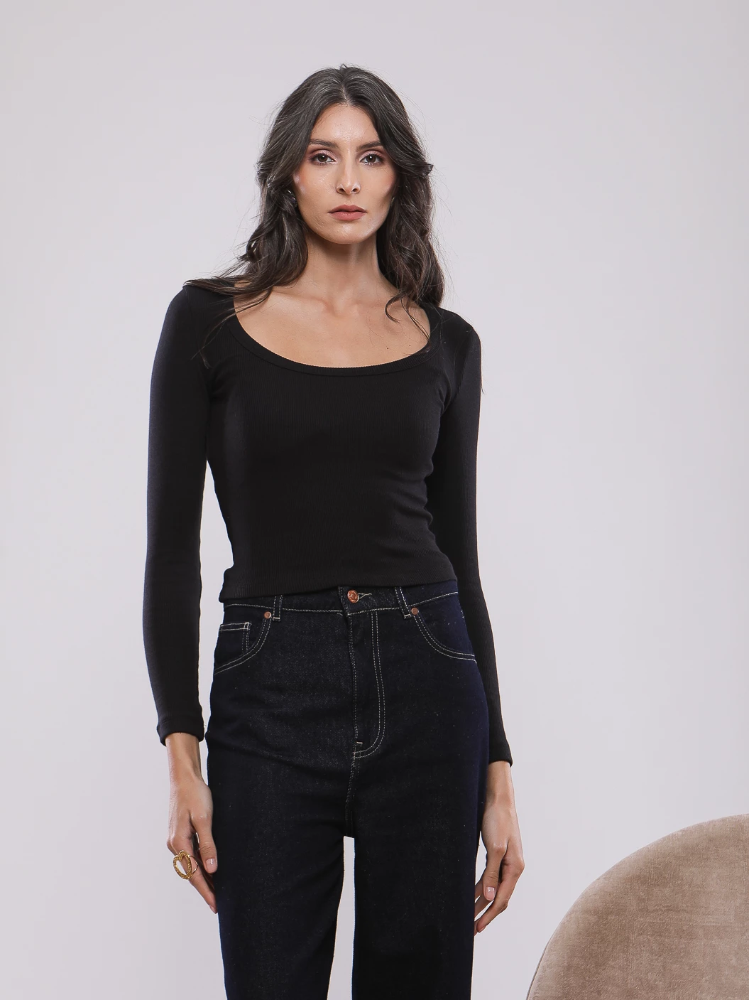 T-SHIRT CÔTELÉ MANCHES LONGUES