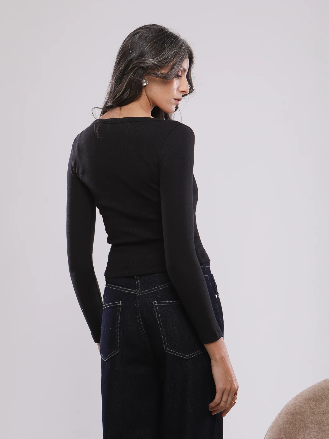 T-SHIRT CÔTELÉ MANCHES LONGUES