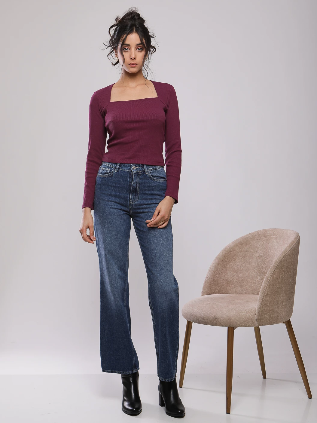 T-SHIRT MANCHES LONGUES COL CARRE FRONCE