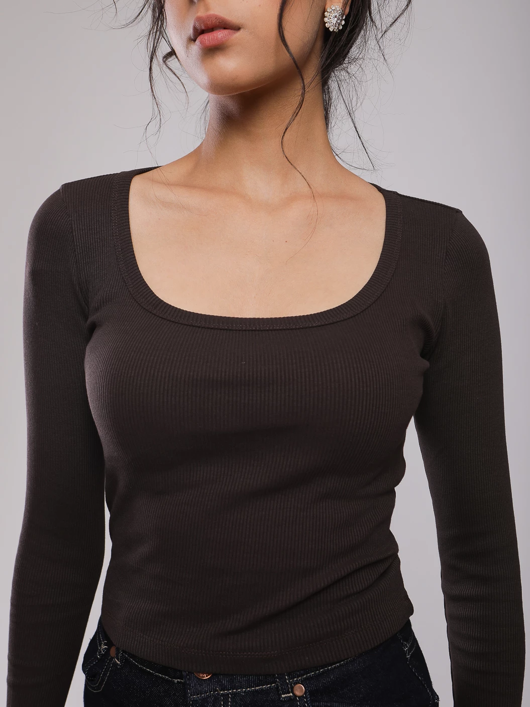 T-SHIRT CÔTELÉ MANCHES LONGUES