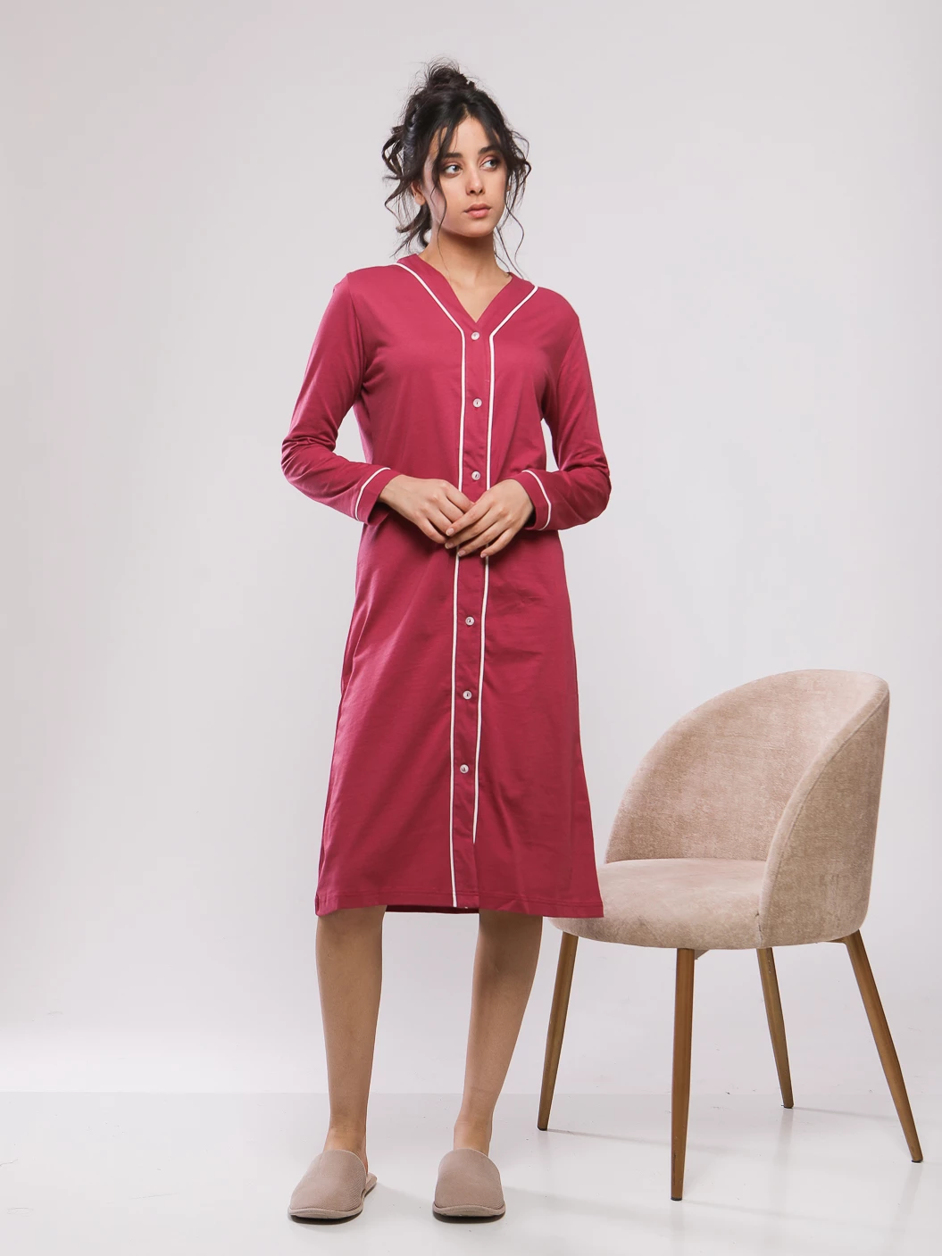 CHEMISE DE NUIT MI-LONGUE DETAIL PIPING