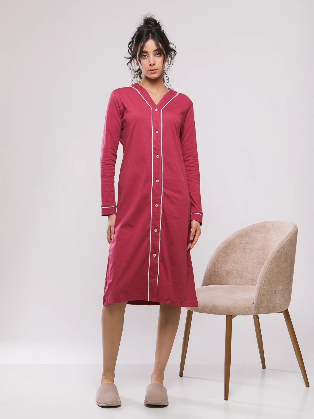 CHEMISE DE NUIT MI-LONGUE DETAIL PIPING