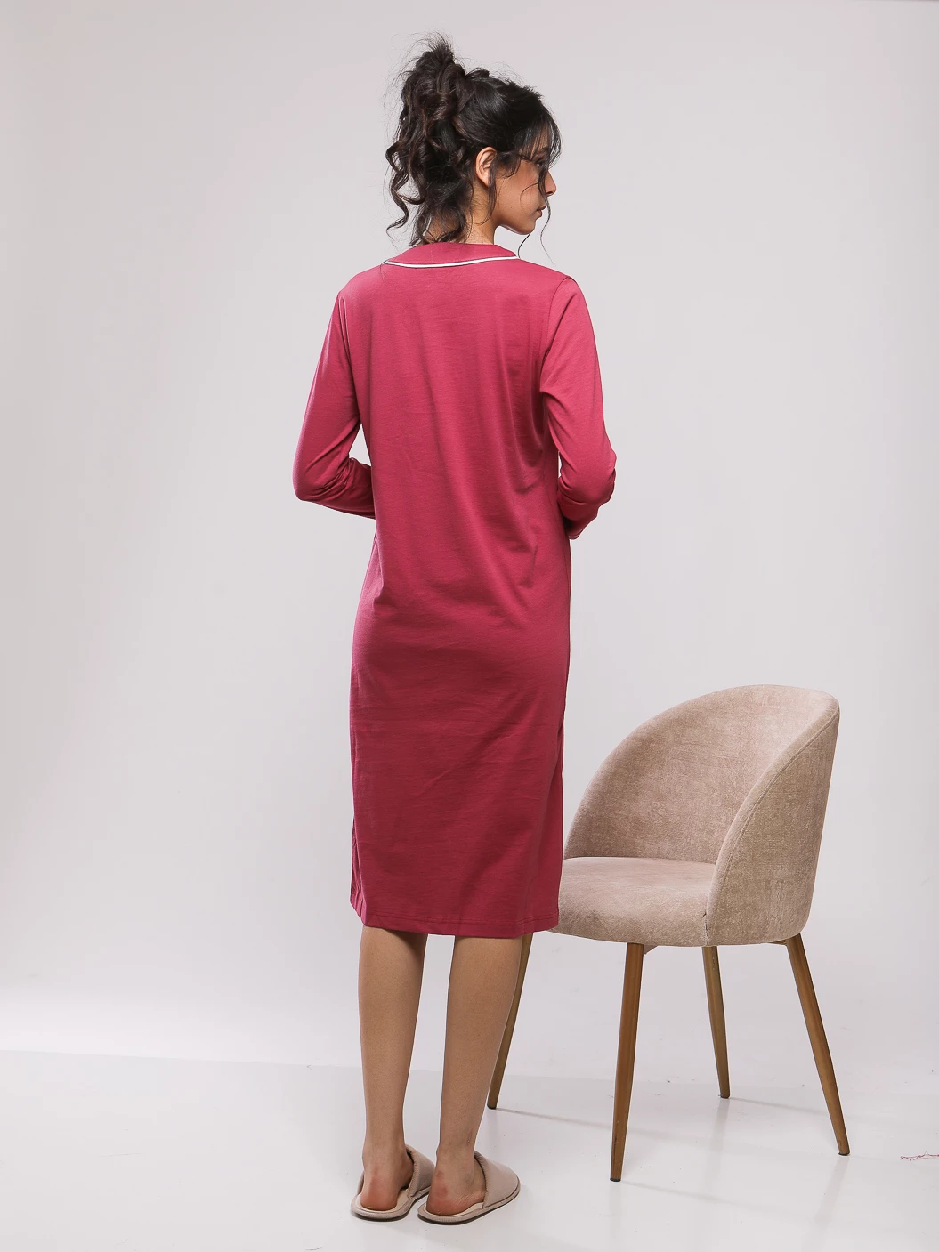 CHEMISE DE NUIT MI-LONGUE DETAIL PIPING