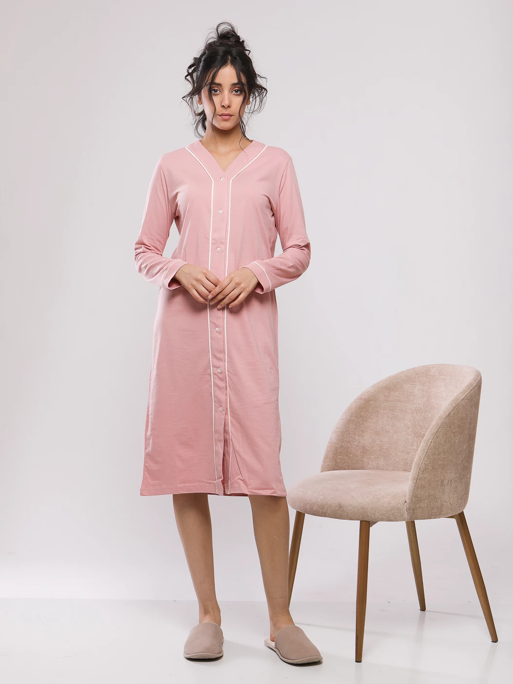 CHEMISE DE NUIT MI-LONGUE DETAIL PIPING