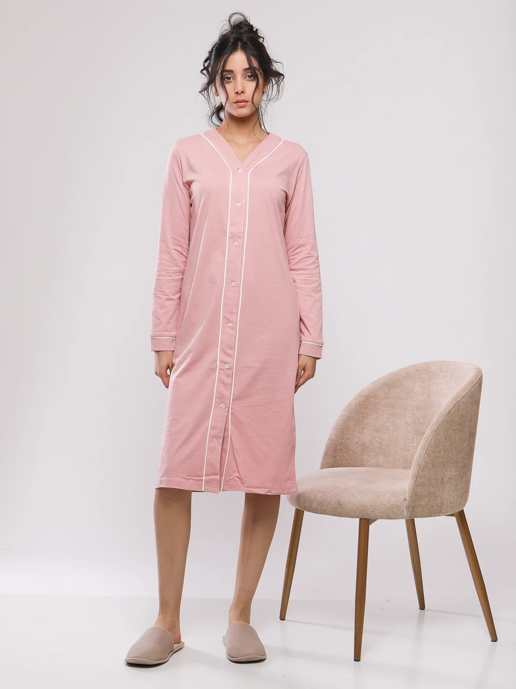 CHEMISE DE NUIT MI-LONGUE DETAIL PIPING