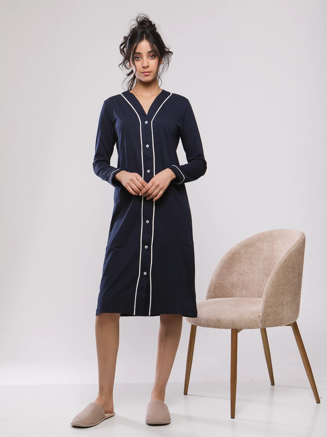 CHEMISE DE NUIT MI-LONGUE DETAIL PIPING