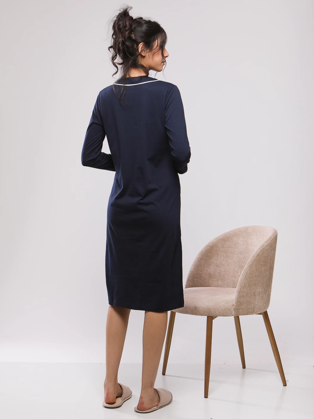 CHEMISE DE NUIT MI-LONGUE DETAIL PIPING