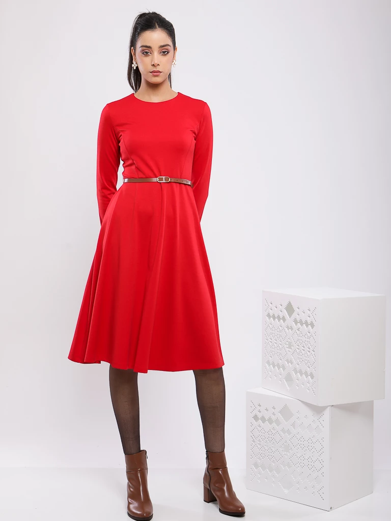 ROBE MIDI ÉVASÉE A MANCHES LONGUE