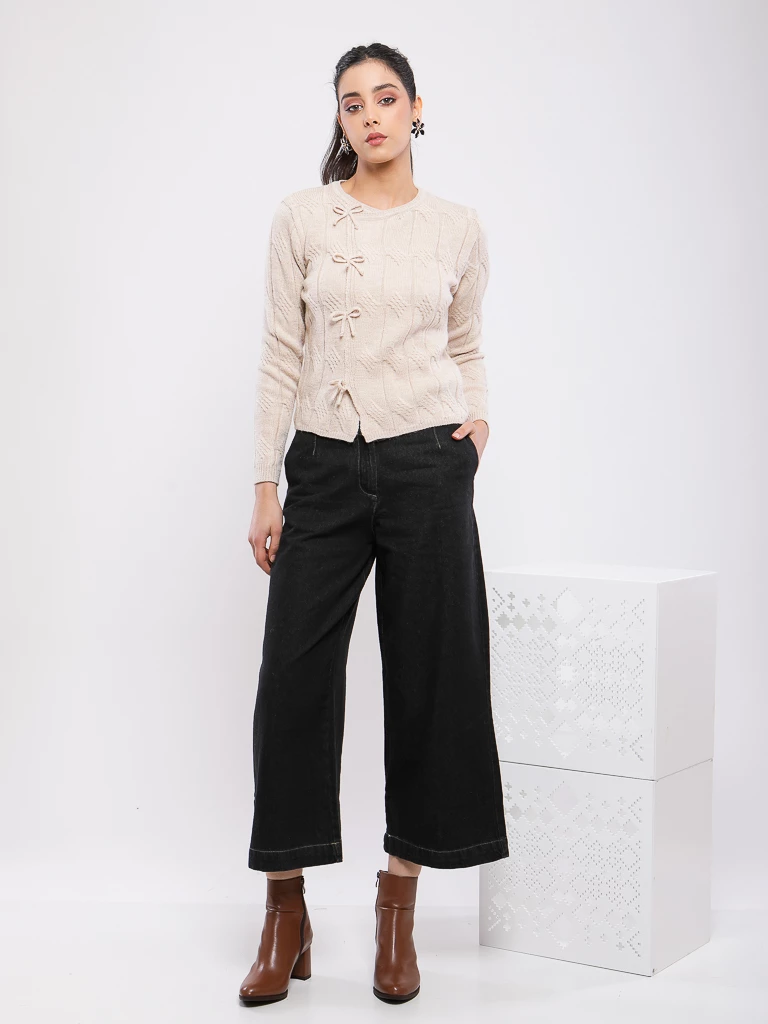 PANTALON TAILLE HAUTE À JAMBES LARGES