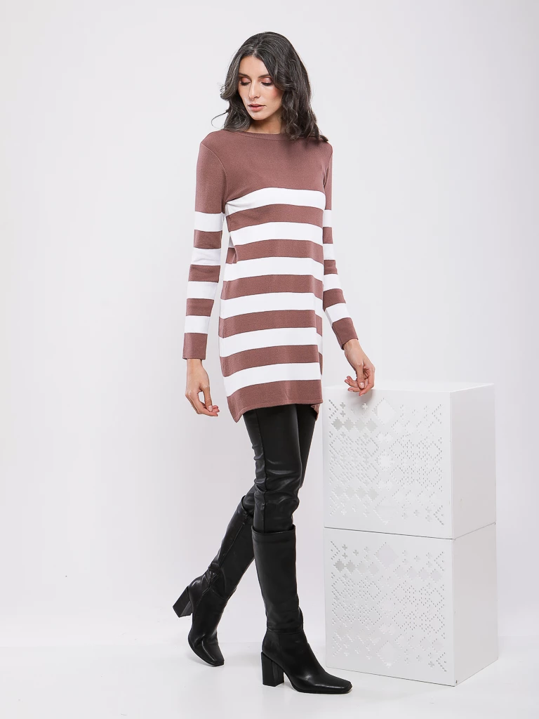 PULL RAYÉ EN MAILLE MANCHES LONGUES