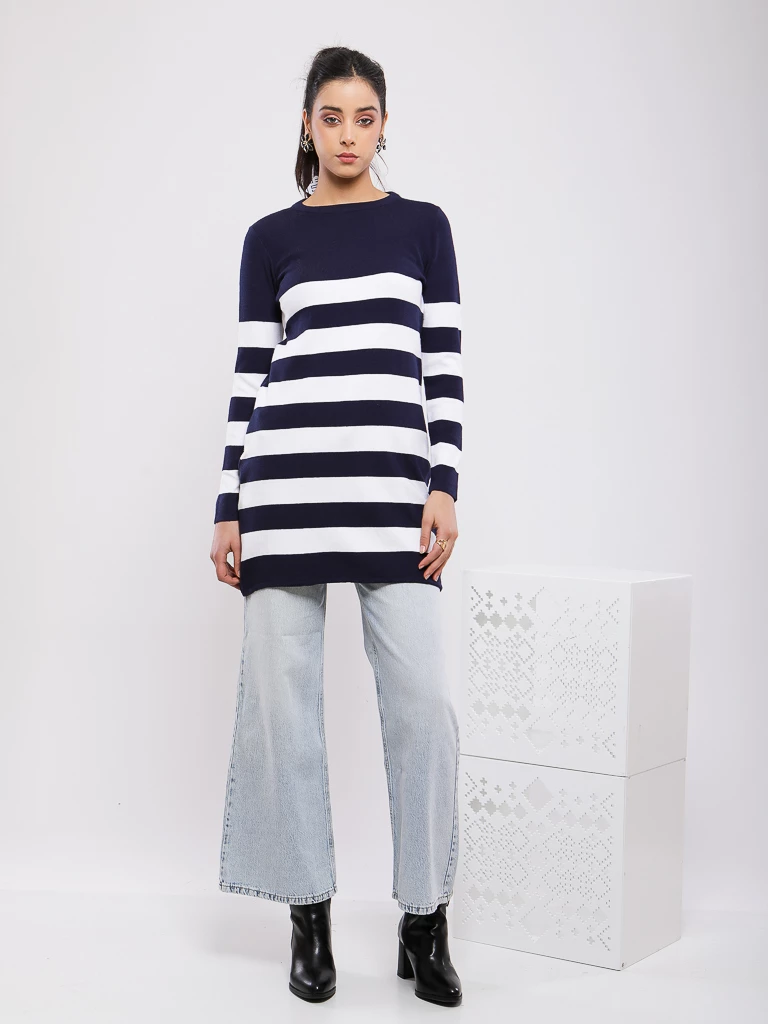 PULL RAYÉ EN MAILLE MANCHES LONGUES